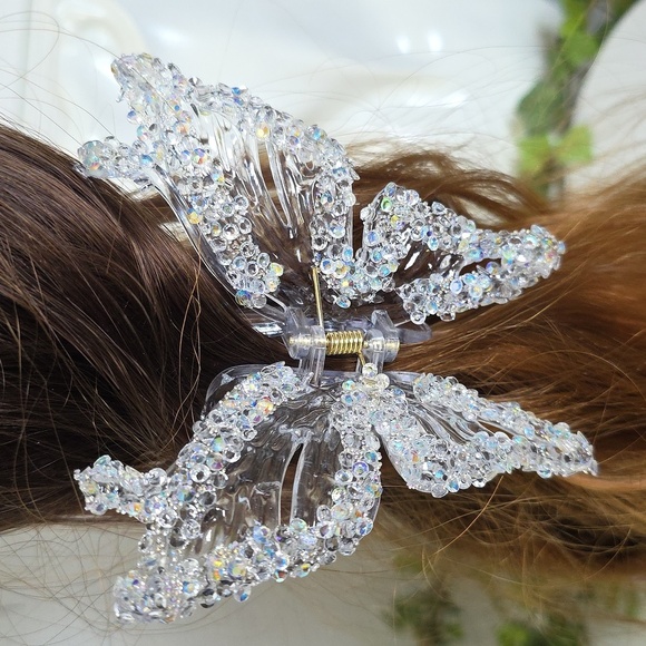 Set of 3 Claw Hair Clips Pink Bow Purple Bow Iridescent Clear Butterfly - Picture 7 of 8